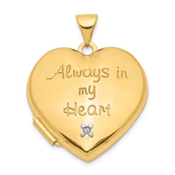 14k Two-tone Gold Diamond Always in my Heart Engravable Heart Locket Pendant - Picture 6 of 6
